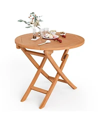 Slickblue 31.5 Inch Folding Patio Indonesia Teak Wood Round Coffee Table