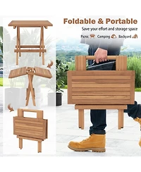 Slickblue Square Patio Folding Table Indonesia Teak Wood with Slatted Tabletop Portable for Picnic