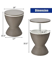 Slickblue 3 in 1 8 Gallon Patio Rattan Cooler Bar Table with Adjust Ice Bucket