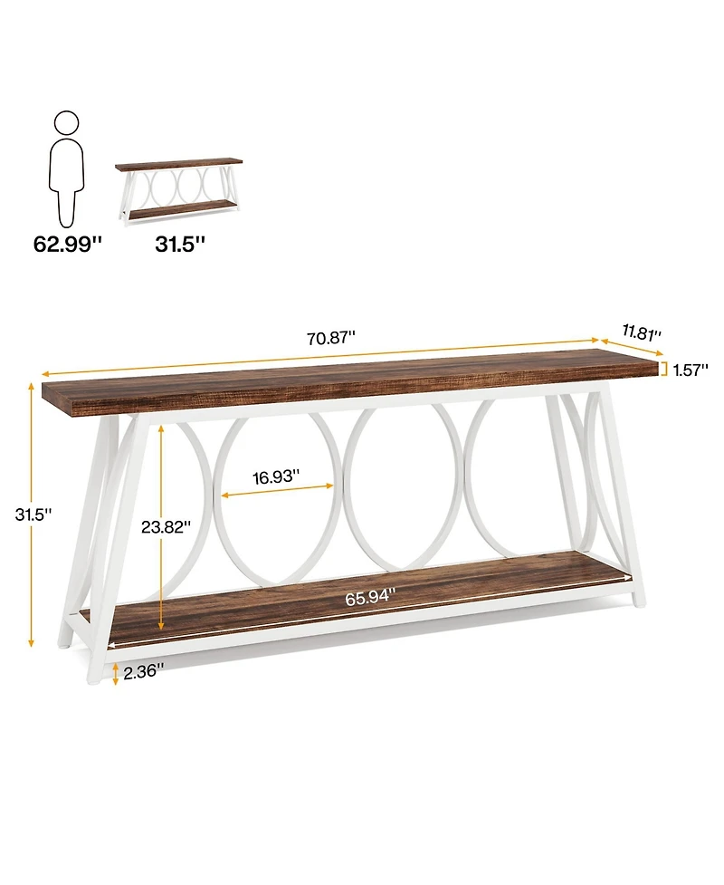 Tribesigns 70.9 inch Extra Long Console Table, Industrial Sofa Table Behind Couch with 2 Tier Storage Shelf, Narrow Entryway Hallway Accent
