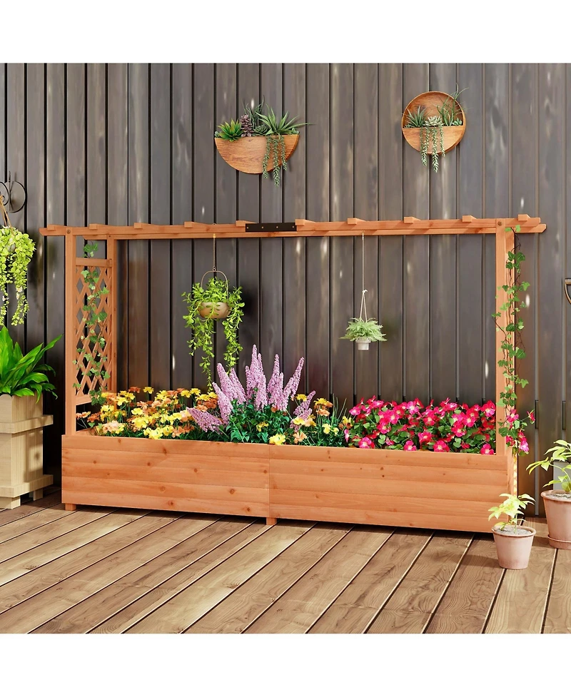 Slickblue Raised Garden Bed with Side Trellis Hanging Roof and Planter Box