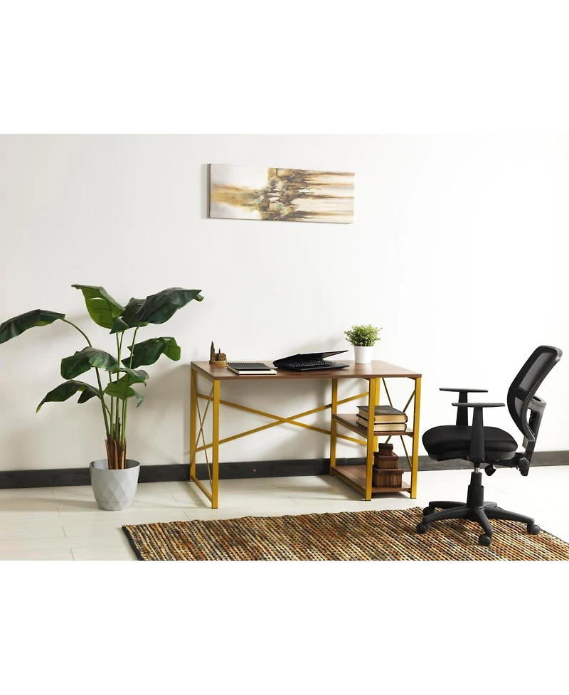 Streamdale Morello Gold Metal Frame Desk with Wooden Top