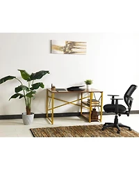 Streamdale Morello Gold Metal Frame Desk with Wooden Top