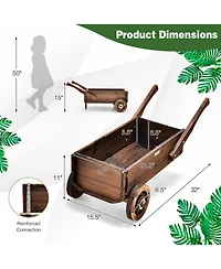 Slickblue Wooden Wagon Planter Box with Wheels Handles and Drainage Hole-Rustic Brown