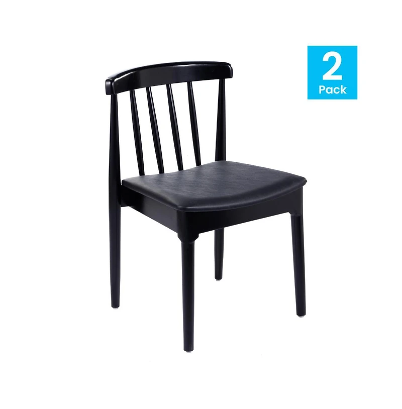 Emma+Oliver Charlize Set Of 2 Solid Wood Dining Chairs With Spindle Backrests And Vinyl Seats