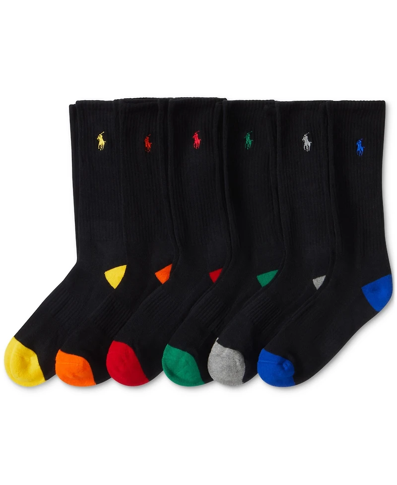 Polo Ralph Lauren Men's 6-Pk. Performance Colored Heel Toe Crew Socks