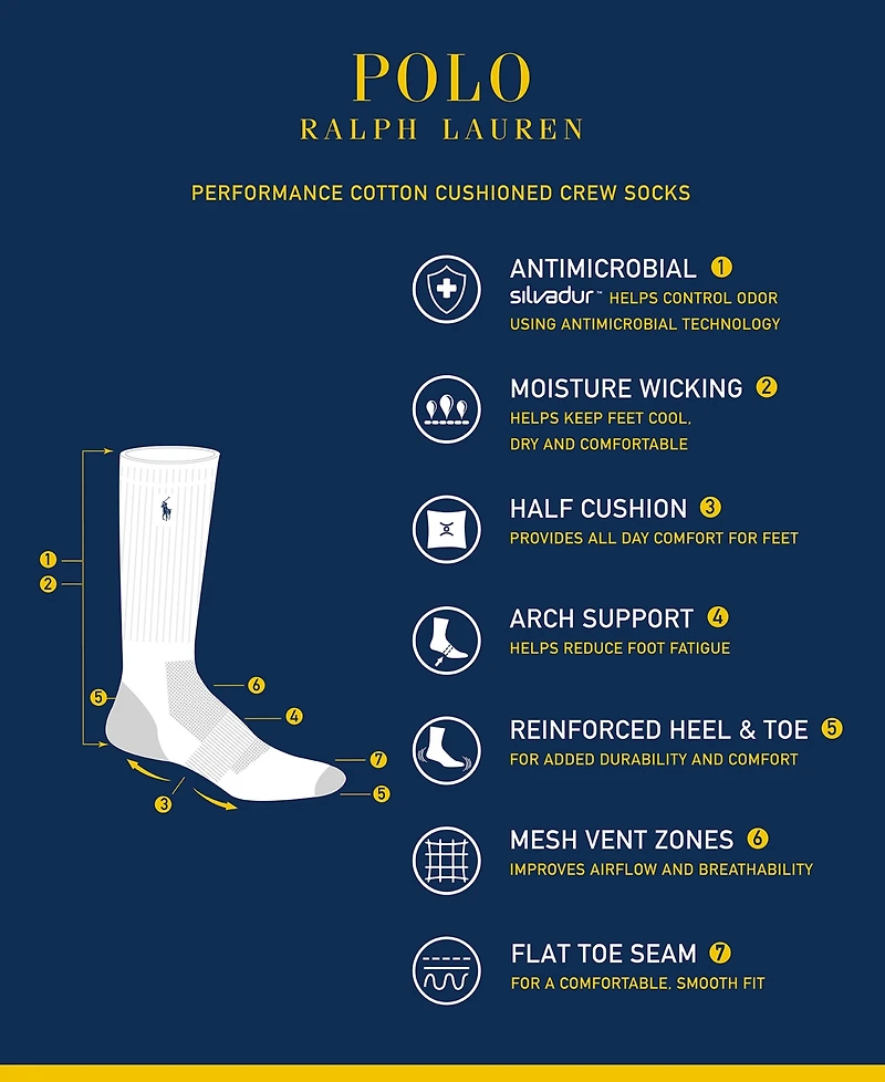 Polo Ralph Lauren Men's 6-Pk. Performance Red Pony Crew Socks