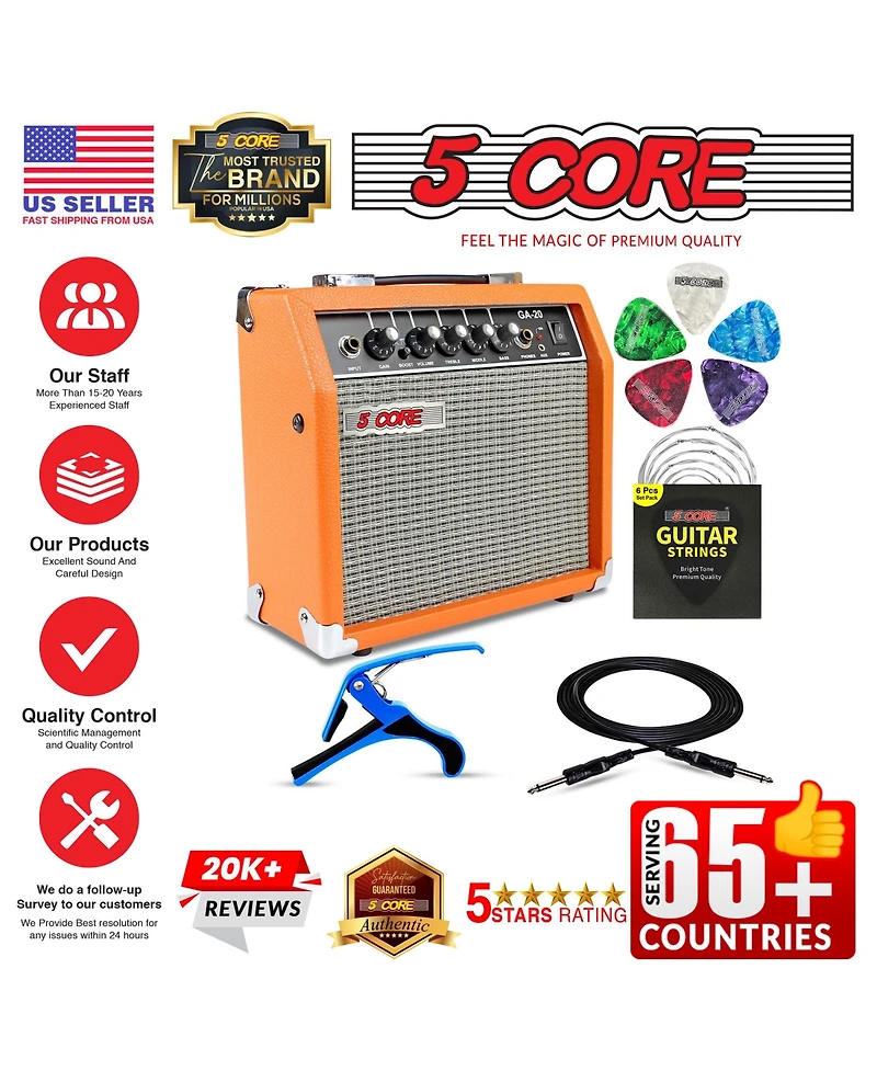5 Core Guitar Amp 20W Amplifier for Electric Bass Acoustic Practice Amps Small Portable Mini Amplificador para Bajo with Built in Effects