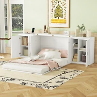 Streamdale Full Size Murphy Bed with Shelves, Cabinets and Usb Ports, White