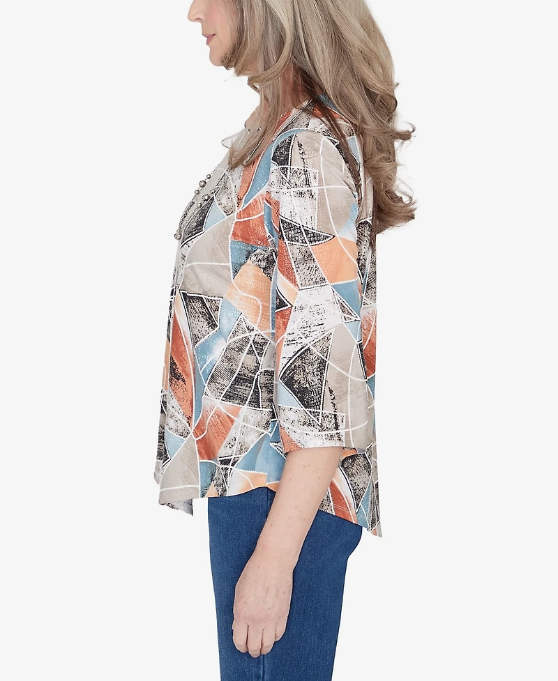 Alfred Dunner Classic Stained-Glass SharkBite Top