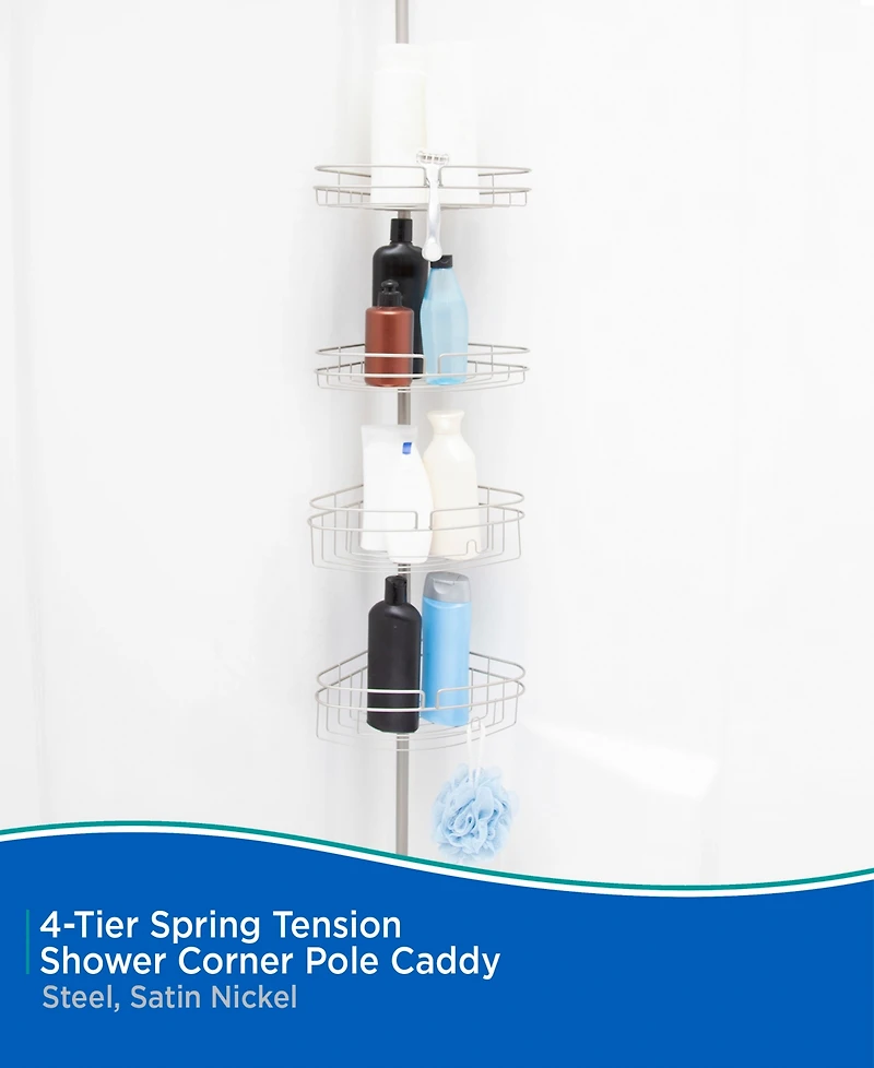 Kenney 4-Tier Spring Tension Razor Holder Shower Corner Pole Caddy