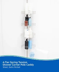 Kenney 4-Tier Spring Tension Razor Holder Shower Corner Pole Caddy