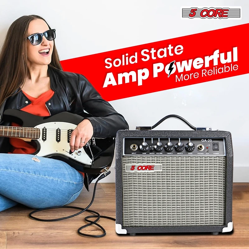 5 Core Guitar Amp 20W Amplifier for Electric Bass Acoustic Practice Amps Small Portable Mini Amplificador para Bajo with Built in Effects