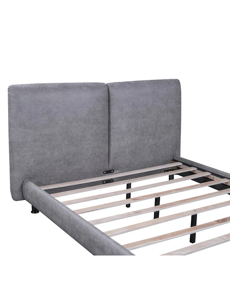Streamdale Queen Platform Bed with Headrests, Beige Fabric