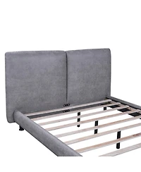 Streamdale Queen Platform Bed with Headrests, Beige Fabric