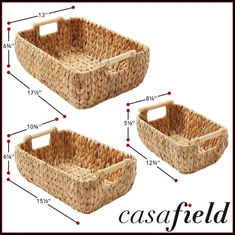 Casafield (Set of 2) Seagrass Oval Storage Baskets with Wooden Handles - Large Woven Bin Organizers Natural