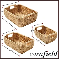 Casafield (Set of 2) Seagrass Oval Storage Baskets with Wooden Handles - Large Woven Bin Organizers Natural