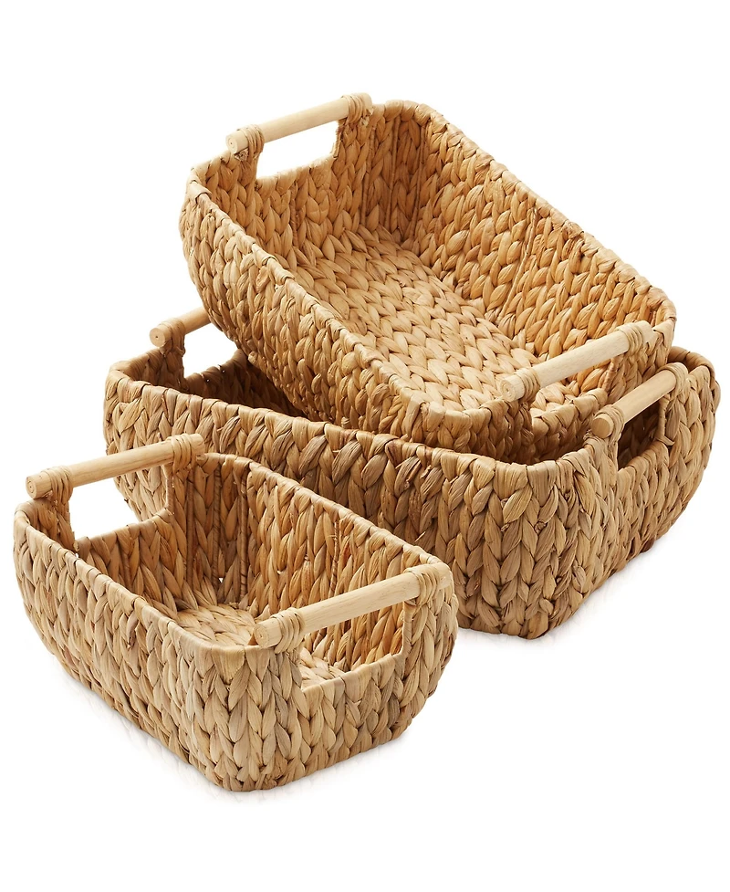 Casafield (Set of 2) Seagrass Oval Storage Baskets with Wooden Handles - Large Woven Bin Organizers Natural