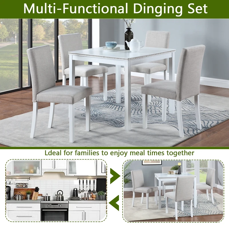 Streamdale Furniture Chic Wooden Dining Set Elegant Table with Crystal Details & Upholstered Chairs