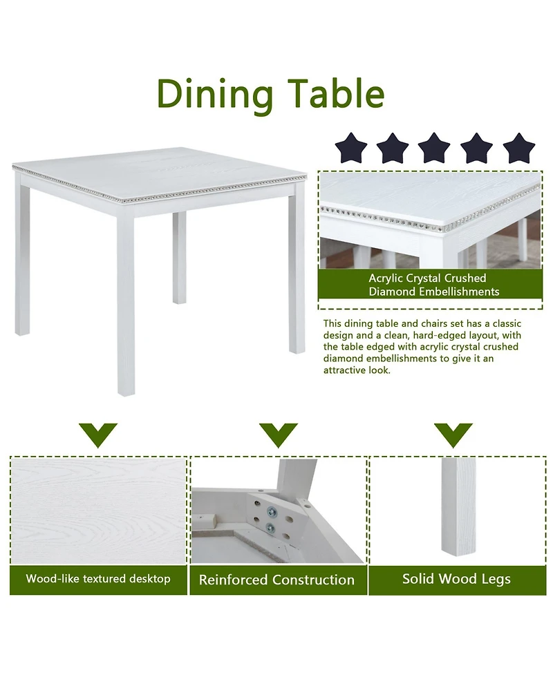 Streamdale Furniture Chic Wooden Dining Set Elegant Table with Crystal Details & Upholstered Chairs