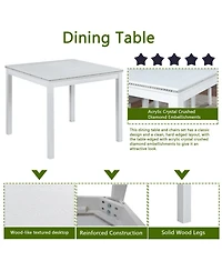 Streamdale Furniture Chic Wooden Dining Set Elegant Table with Crystal Details & Upholstered Chairs