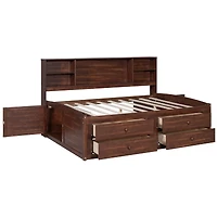 Simplie Fun Full Size Wooden Captain Bed with Built-in Storage Shelves, 4 Drawers and 2 Cabinets, Antique Brown