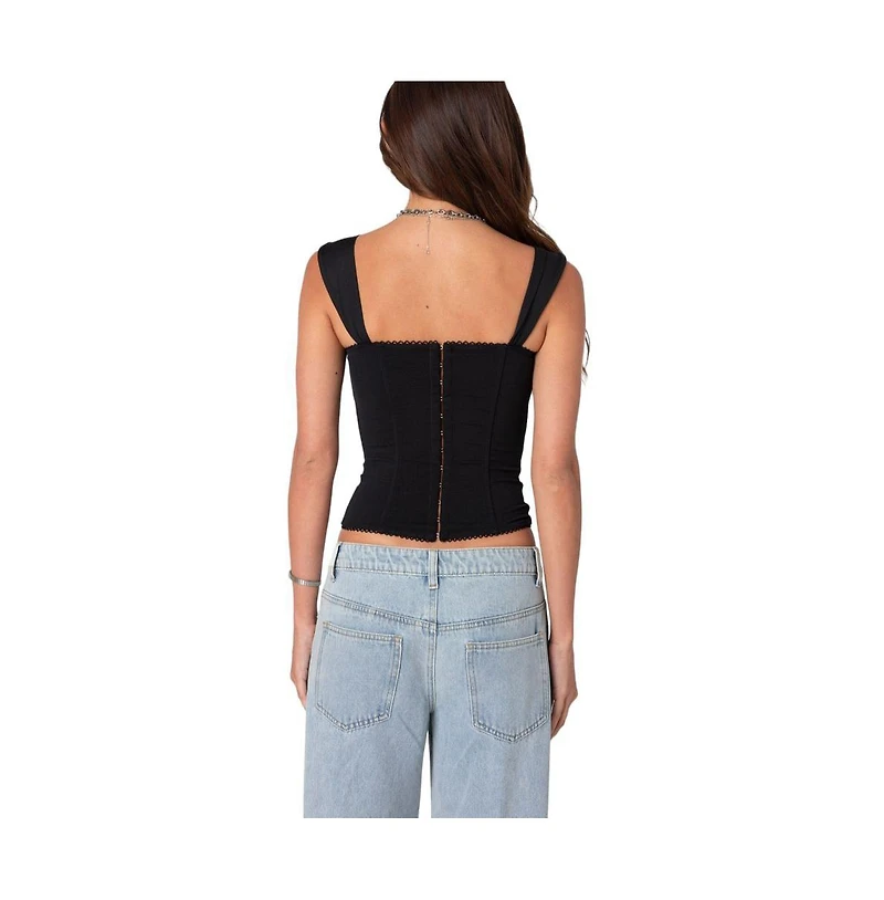 Edikted Womens Marcella Wide Strap Mesh Corset