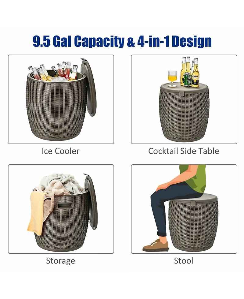 Patio 4-in-1 Rattan Cocktail Table – Multi-Functional Cool Bar, Side Table & Storage