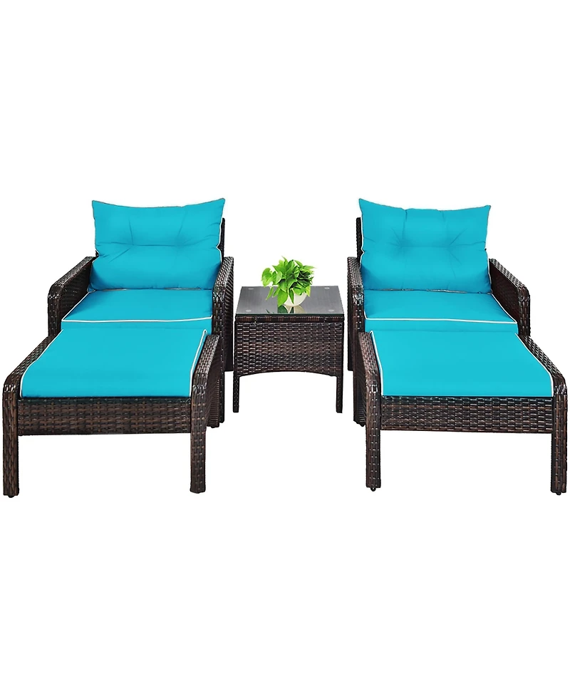 Costway 5 Pcs Patio Rattan Furniture Set Sofa Ottoman Table Cushioned