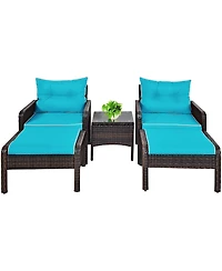 Costway 5 Pcs Patio Rattan Furniture Set Sofa Ottoman Table Cushioned