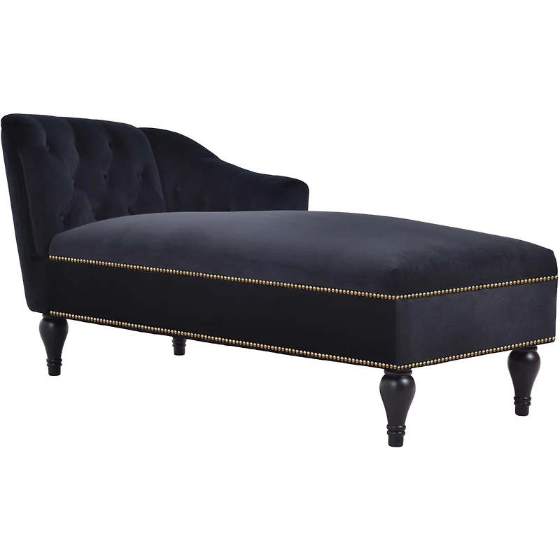 58" Velvet Chaise Lounge, Button Tufted Right Arm Facing Lounge Chair With Nailhead Trim