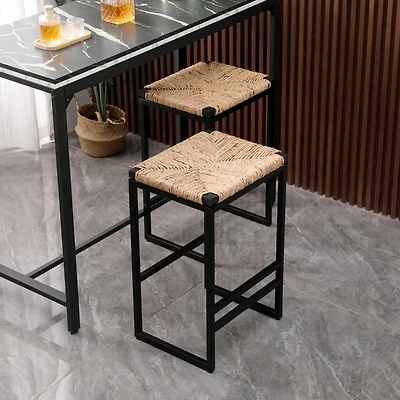 Streamdale Furniture 2 Water Hyacinth Woven Bar Stools With Footrest