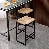 Streamdale Furniture 2 Water Hyacinth Woven Bar Stools With Footrest