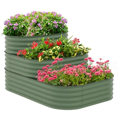 Streamdale Furniture 3-Tier Galvanized Raised Garden Bed with Bottomless Design and Safety Edging