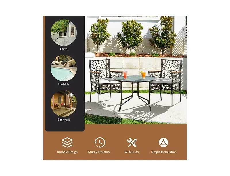 Slickblue 2 Pieces Pe Wicker Patio Bistro Dining Chairs with Acacia Wood Armrests and Cushions