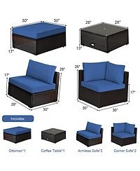 6PCS Outdoor Patio Rattan Furniture Set Cushioned Sectional Sofa