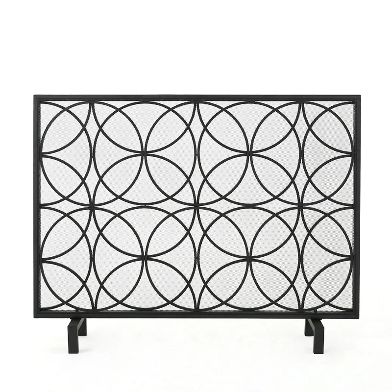 Streamdale Geometric Iron Fireplace Screen with Single Overlapping Panel