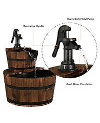 Slickblue 2-Tiers Outdoor Wooden Barrel Waterfall Fountain with Pump