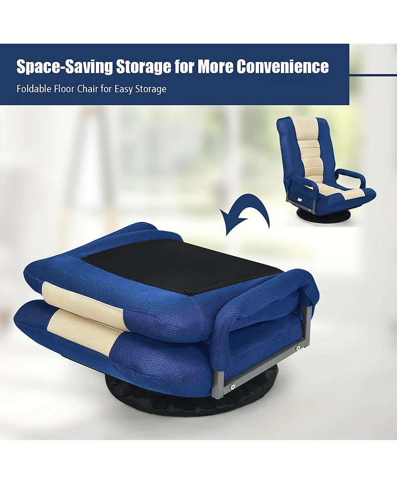 360-Degree Swivel Gaming Floor Chair with Foldable Adjustable