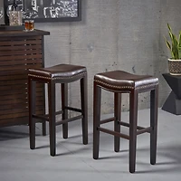 Streamdale Modern Backless Bonded Leather and Rubberwood Barstool (Set of 2)