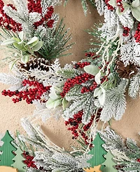 Glitzhome 24 D Christmas Flocked Pinecone Berry Wreath