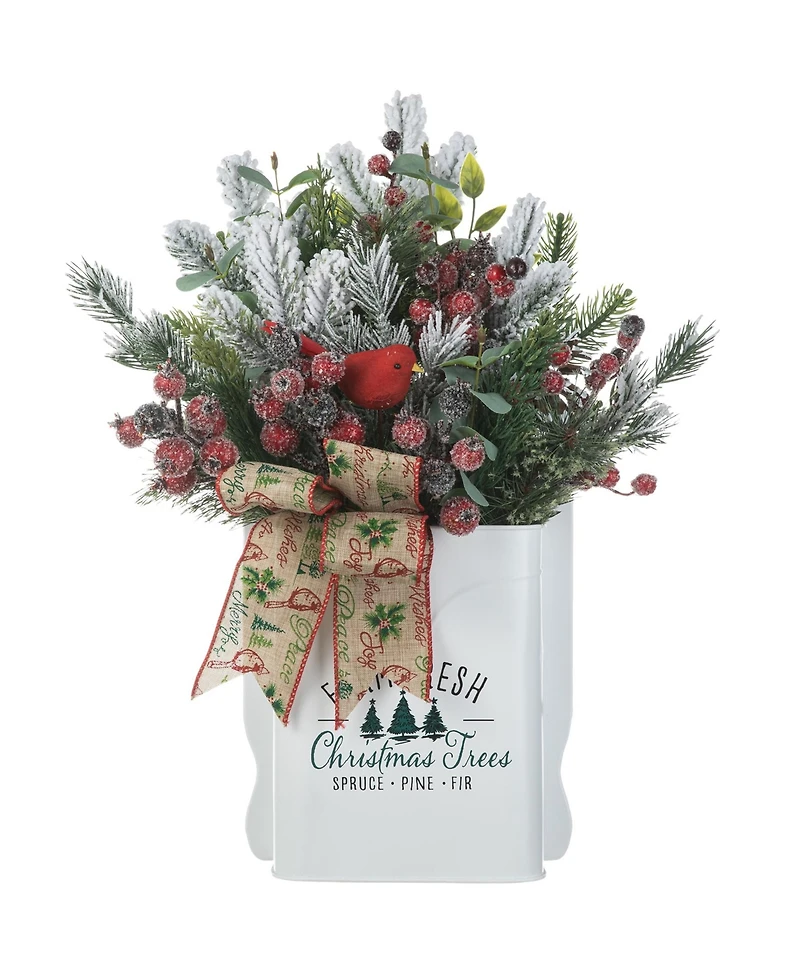 Glitzhome 21 H Christmas Pine Needle Berry Ribbon Centerpiece
