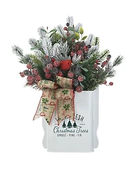 Glitzhome 21 H Christmas Pine Needle Berry Ribbon Centerpiece