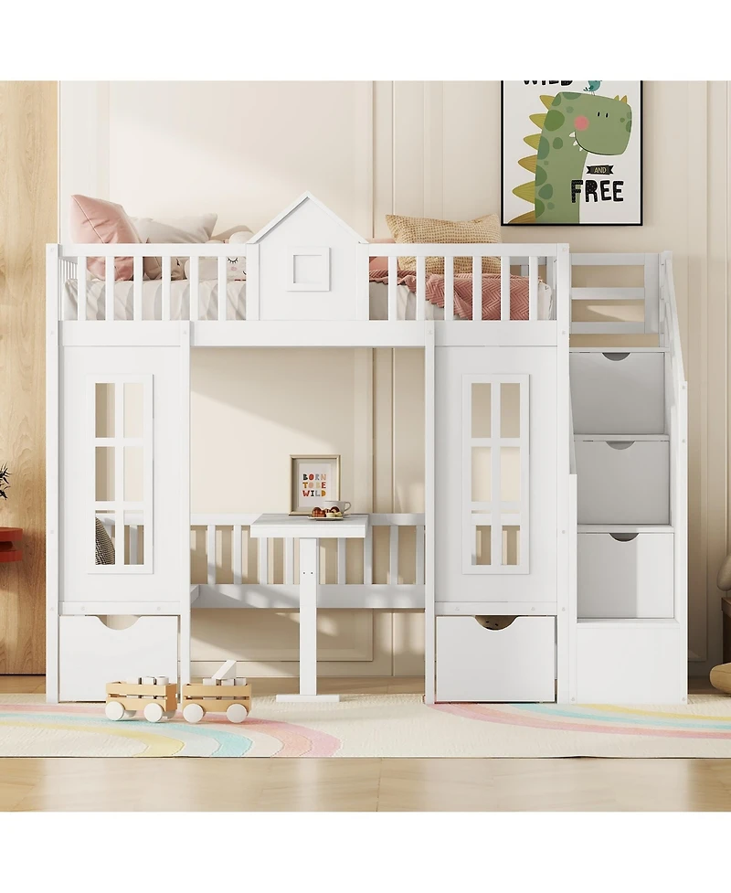 Streamdale Twin-Over-Twin Bunk Bed with Convertible Desk and Changer
