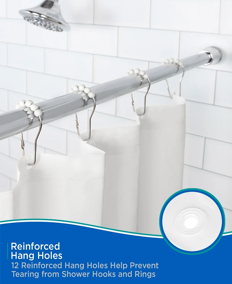 Kenney Medium Weight Peva Shower Curtain Liner and Beaded Roller Ring Set