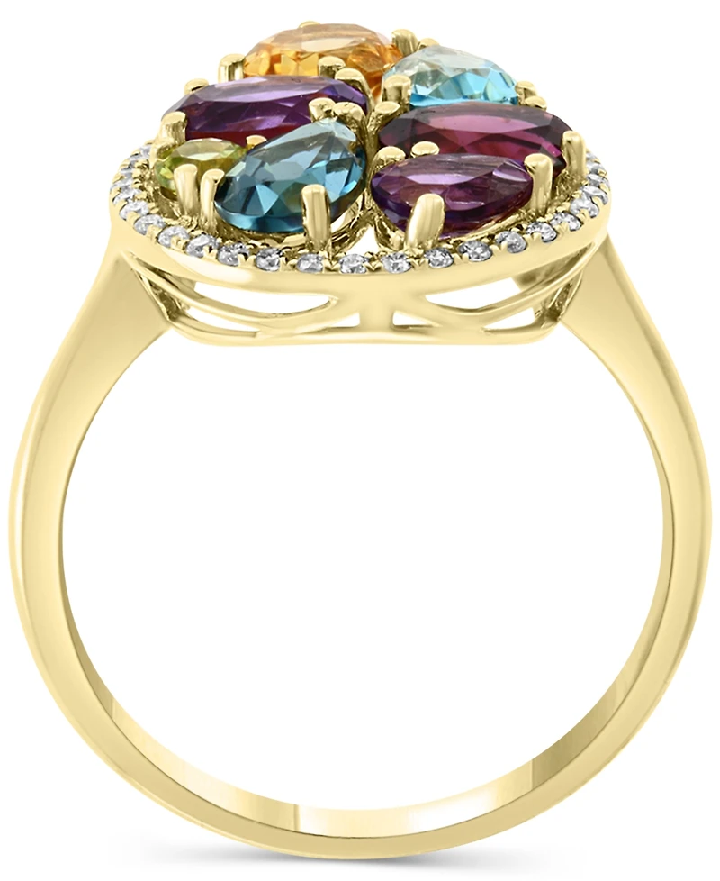 Effy Multi-Gemstone (3-1/4 ct. t.w.) & Diamond (1/6 ct. t.w.) Pear Halo Statement Ring in 14k Gold