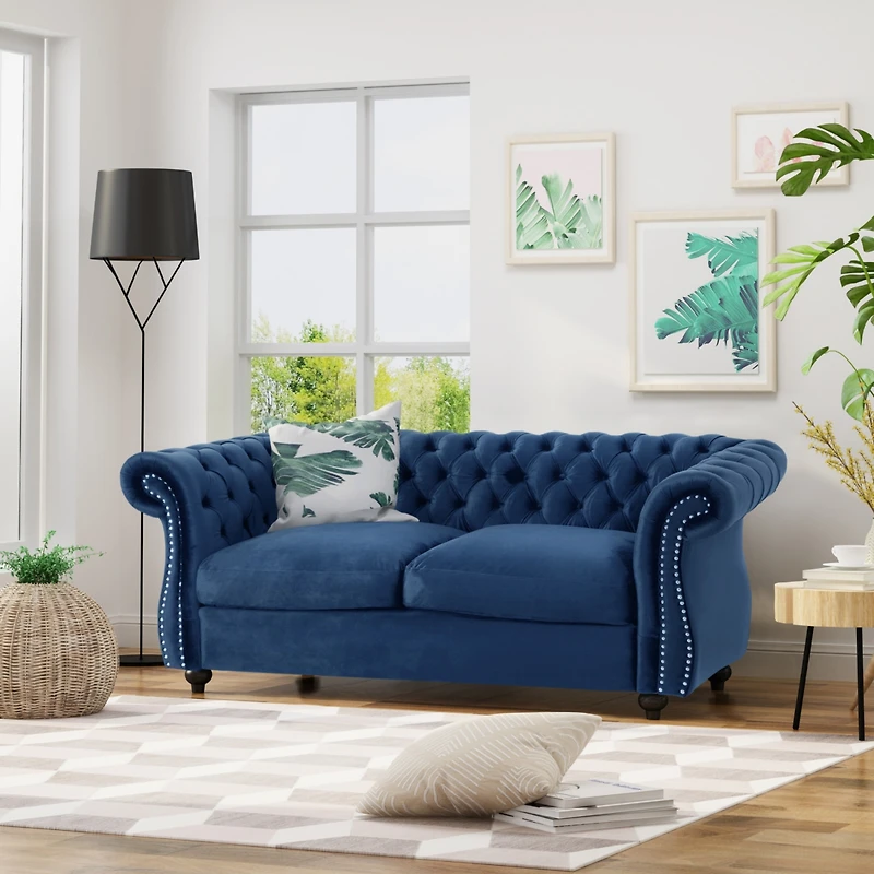 Streamdale Furniture Chesterfield Loveseat Button Tufted, Nailhead Trim, Rolled Arms