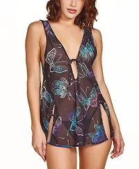 Hauty Women's 2 Pc Lingerie Printed Butterfly Chiffon Babydoll and Panty