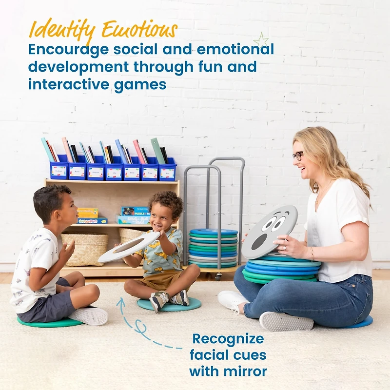ECR4Kids SoftZone Emotion Pads with Mirror, English, Contemporary, 8-Piece