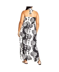 City Chic Plus Peta Border Print Maxi Dress